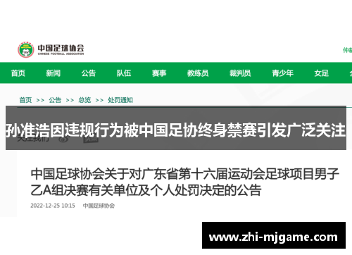 孙准浩因违规行为被中国足协终身禁赛引发广泛关注