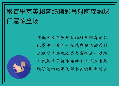 穆德里克英超客场精彩吊射阿森纳球门震惊全场
